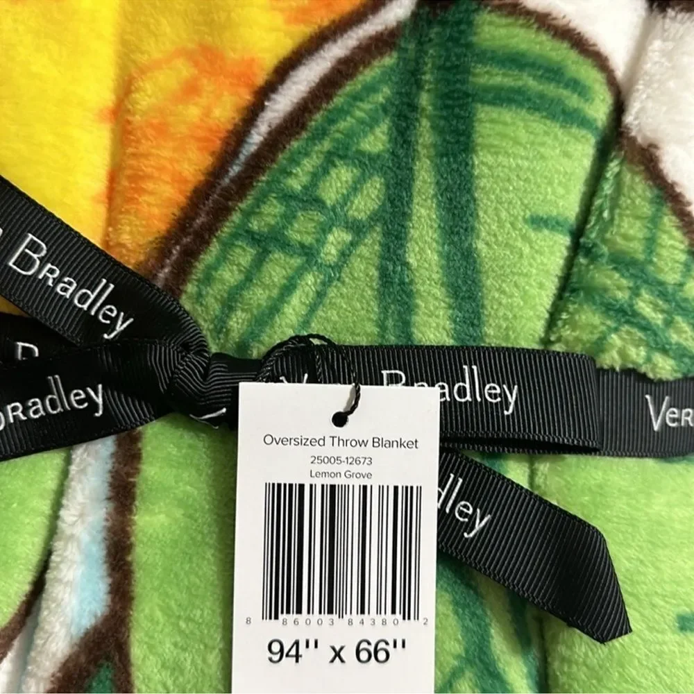 Vera Bradley Lemon Grove White Blue Yellow Green Oversized Plush Throw Blanket